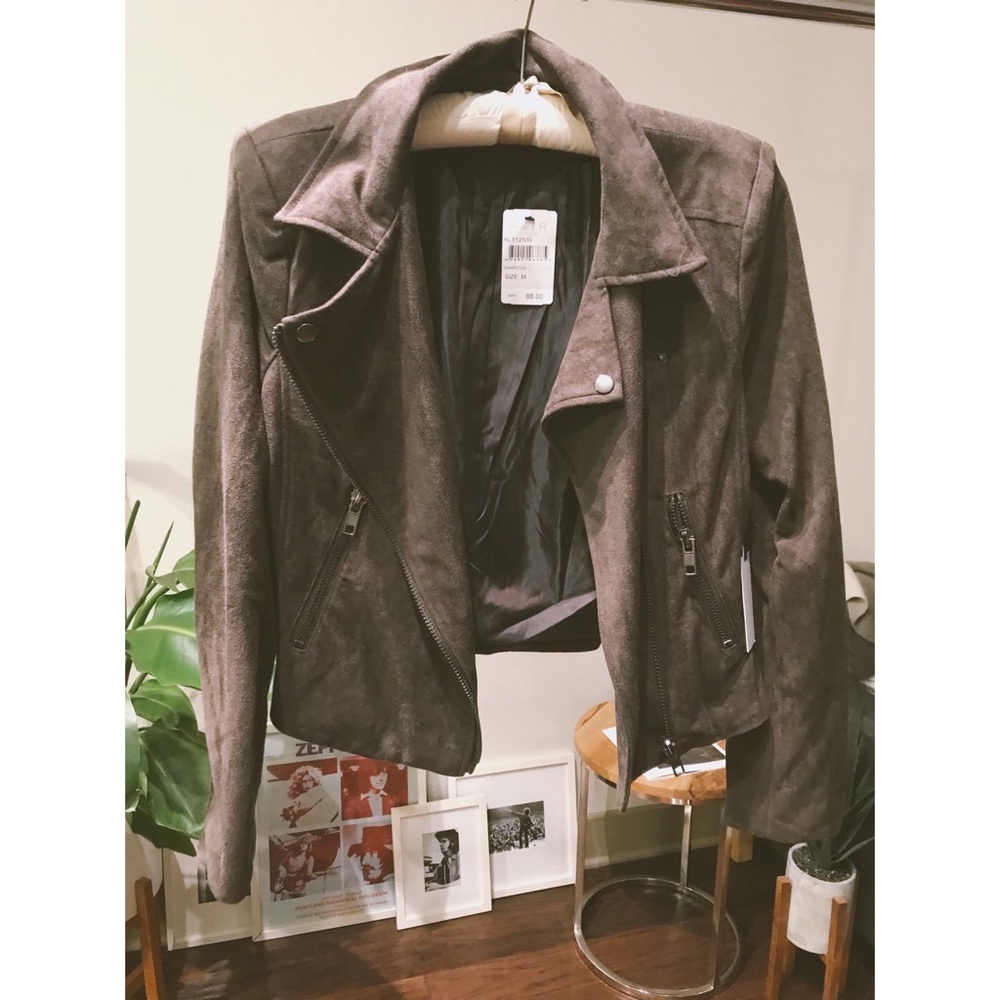 Charcoal Faux Suede Aster Moto Jacket